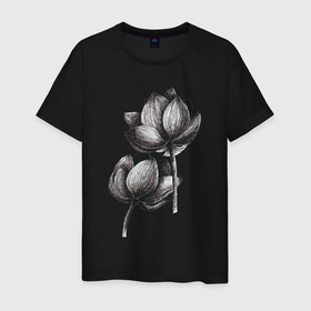 Мужская футболка хлопок с принтом Лилии в Курске, 100% хлопок | прямой крой, круглый вырез горловины, длина до линии бедер, слегка спущенное плечо. | бутон | графика | лето | лилии | природа | растение | цветы | черный