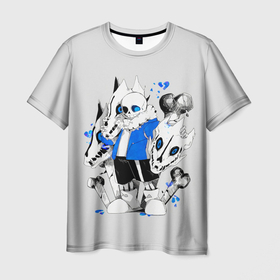 Мужская футболка 3D с принтом Санс и его мальчик в Белгороде, 100% полиэфир | прямой крой, круглый вырез горловины, длина до линии бедер | 8 bit | 8 бит | game | games | undertale | андертейл | андертэил | игра | игры | пиксели | пиксель | санс
