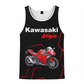 Мужская майка 3D с принтом KAWASAKI NINJA /  КАВАСАКИ в Санкт-Петербурге, 100% полиэстер | круглая горловина, приталенный силуэт, длина до линии бедра. Пройма и горловина окантованы тонкой бейкой | Тематика изображения на принте: kawasaki | motorcycle | motosport | ninja | racing | speed | sport | байк | гонки | двигатель | кавасаки | мото | мотокросс | мотоспорт | мототриал | мотоцикл | нинзя. | скорость | спорт