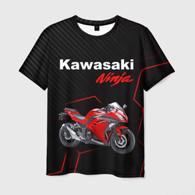 Мужская футболка 3D с принтом KAWASAKI NINJA /  КАВАСАКИ в Курске, 100% полиэфир | прямой крой, круглый вырез горловины, длина до линии бедер | kawasaki | motorcycle | motosport | ninja | racing | speed | sport | байк | гонки | двигатель | кавасаки | мото | мотокросс | мотоспорт | мототриал | мотоцикл | нинзя. | скорость | спорт