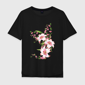 Мужская футболка хлопок Oversize с принтом Прекрасные лилии в Санкт-Петербурге, 100% хлопок | свободный крой, круглый ворот, “спинка” длиннее передней части | лилии | прекрасные лилии | растения | розовые цветы | цветы