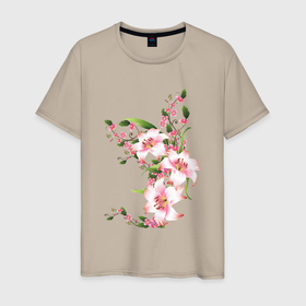 Мужская футболка хлопок с принтом Прекрасные лилии в Курске, 100% хлопок | прямой крой, круглый вырез горловины, длина до линии бедер, слегка спущенное плечо. | лилии | прекрасные лилии | растения | розовые цветы | цветы