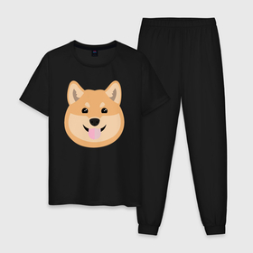 Мужская пижама хлопок с принтом Shiba art в Санкт-Петербурге, 100% хлопок | брюки и футболка прямого кроя, без карманов, на брюках мягкая резинка на поясе и по низу штанин
 | akita | art | dog | inu | shiba | акита | арт | ину | сиба | собака | шиба