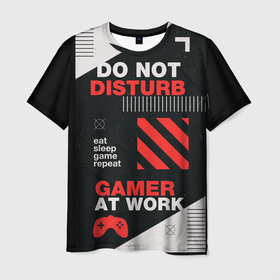 Мужская футболка 3D с принтом Геймер на работе в Белгороде, 100% полиэфир | прямой крой, круглый вырез горловины, длина до линии бедер | профессиональный игрок | сон повторить игру