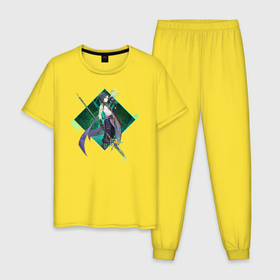 Мужская пижама хлопок с принтом Xiao в Белгороде, 100% хлопок | брюки и футболка прямого кроя, без карманов, на брюках мягкая резинка на поясе и по низу штанин
 | anime | game | genshin | genshin impact | impact | xiao | аниме | игра | сяо