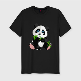 Мужская футболка хлопок Slim с принтом Банда с бамбуком  в Белгороде, 92% хлопок, 8% лайкра | приталенный силуэт, круглый вырез ворота, длина до линии бедра, короткий рукав | бамбук | банда с бамбуком | животное | медведь | медвежонок | панда
