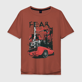 Мужская футболка хлопок Oversize с принтом Fear this в Тюмени, 100% хлопок | свободный крой, круглый ворот, “спинка” длиннее передней части | fear this | ford | автомобиль | бойтесь этого | город | здания | знак | машина | форд