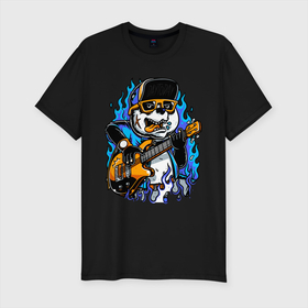 Мужская футболка хлопок Slim с принтом Панда рокер в Тюмени, 92% хлопок, 8% лайкра | приталенный силуэт, круглый вырез ворота, длина до линии бедра, короткий рукав | Тематика изображения на принте: music | panda | rock | музыка | панда | рок | рокер