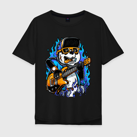Мужская футболка хлопок Oversize с принтом Панда рокер в Тюмени, 100% хлопок | свободный крой, круглый ворот, “спинка” длиннее передней части | Тематика изображения на принте: music | panda | rock | музыка | панда | рок | рокер