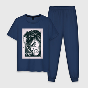 Мужская пижама хлопок с принтом BERSERK в Кировске, 100% хлопок | брюки и футболка прямого кроя, без карманов, на брюках мягкая резинка на поясе и по низу штанин
 | anime | berserk | guts | poster | аниме | берсерк | гатс | постер | чб арт