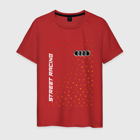 Мужская футболка хлопок с принтом Audi - Racing в Санкт-Петербурге, 100% хлопок | прямой крой, круглый вырез горловины, длина до линии бедер, слегка спущенное плечо. | audi | auto | logo | moto | pro | quattro | racing | sport | symbol | авто | автомобильные | ауди | кватро | лого | логотип | логотипы | марка | мото | символ | спорт | шильдик