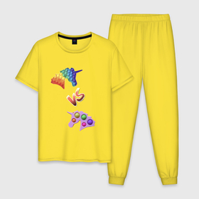 Мужская пижама хлопок с принтом Pop-it vs Simple-dimple в Тюмени, 100% хлопок | брюки и футболка прямого кроя, без карманов, на брюках мягкая резинка на поясе и по низу штанин
 | unicorns | единороги | поп ит | пупырка | симпл димпл