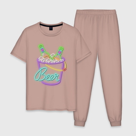 Мужская пижама хлопок с принтом Ice Beer в Тюмени, 100% хлопок | брюки и футболка прямого кроя, без карманов, на брюках мягкая резинка на поясе и по низу штанин
 | beer | ведро | иллюстрация | лёд