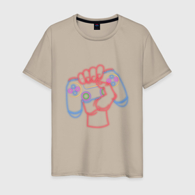 Мужская футболка хлопок с принтом Геймпад в Курске, 100% хлопок | прямой крой, круглый вырез горловины, длина до линии бедер, слегка спущенное плечо. | games | джойстик | иллюстрация
