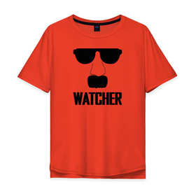 Мужская футболка хлопок Oversize с принтом Шпион (Watcher) в Белгороде, 100% хлопок | свободный крой, круглый ворот, “спинка” длиннее передней части | прикольная надпись | усы | черно белое | шпион очки