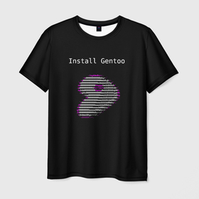 Мужская футболка 3D с принтом Install Gentoo в Санкт-Петербурге, 100% полиэфир | прямой крой, круглый вырез горловины, длина до линии бедер | Тематика изображения на принте: distro | gentoo | linux | programmer | генту | дистибутив | линух | программистам