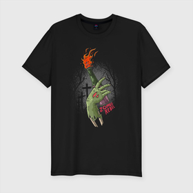 Мужская футболка хлопок Slim с принтом Zombie Rebel в Курске, 92% хлопок, 8% лайкра | приталенный силуэт, круглый вырез ворота, длина до линии бедра, короткий рукав | восстание | зомби | иллюстрация | молотов | огонь | повстанцы