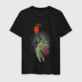 Мужская футболка хлопок с принтом Zombie Rebel в Курске, 100% хлопок | прямой крой, круглый вырез горловины, длина до линии бедер, слегка спущенное плечо. | восстание | зомби | иллюстрация | молотов | огонь | повстанцы