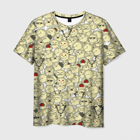 Мужская футболка 3D с принтом Пельмени в Санкт-Петербурге, 100% полиэфир | прямой крой, круглый вырез горловины, длина до линии бедер | Тематика изображения на принте: dumpling | еда | мультяшки | пельмень | смайл | толпа | фарш