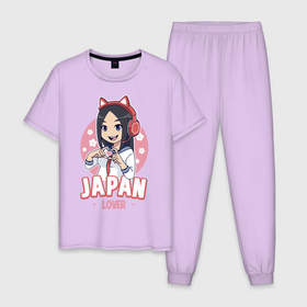Мужская пижама хлопок с принтом Japan lover anime girl , 100% хлопок | брюки и футболка прямого кроя, без карманов, на брюках мягкая резинка на поясе и по низу штанин
 | anime | girl | japan | kawaii | lover | аниме | девушка | кавай | сакура | япония