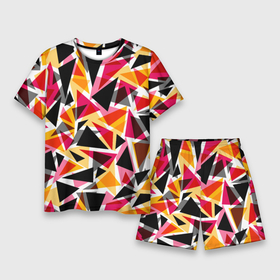 Мужской костюм с шортами 3D с принтом Разноцветные черные красные желтые треугольники в Санкт-Петербурге,  |  | абстрактный | геометрические фигуры | геометрический узор | желтый | красный | полигональный | разноцветный | треугольники | черный
