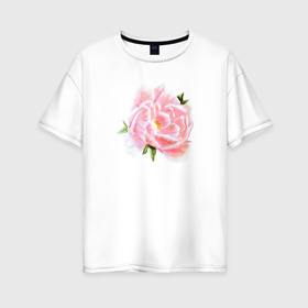 Женская футболка хлопок Oversize с принтом Пион в Новосибирске, 100% хлопок | свободный крой, круглый ворот, спущенный рукав, длина до линии бедер
 | flower | flowers | peony | pink | watercolor | акварель | пион | розовый | цветок | цветы