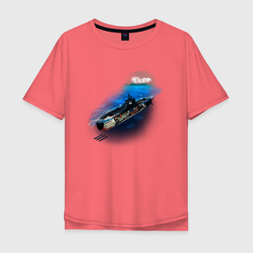 Мужская футболка хлопок Oversize с принтом Подводная лодка в Новосибирске, 100% хлопок | свободный крой, круглый ворот, “спинка” длиннее передней части | день вмф | иллюстрация | лодка | море | моряк | подводник