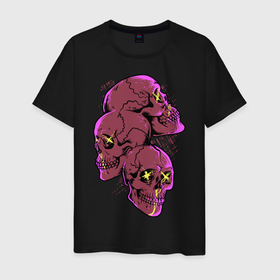 Мужская футболка хлопок с принтом Pink punk skulls в Тюмени, 100% хлопок | прямой крой, круглый вырез горловины, длина до линии бедер, слегка спущенное плечо. | pink | punk | rock | skull | skulls | байкер | рок | череп | черепа