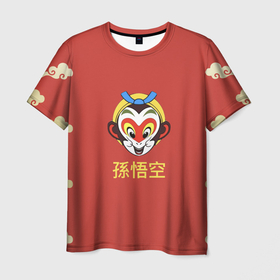 Мужская футболка 3D с принтом Сунь Укун в облаках , 100% полиэфир | прямой крой, круглый вырез горловины, длина до линии бедер | аниме | китай | китайские облака | мифология | путешествие на запад | сунь укун | царь обезьян