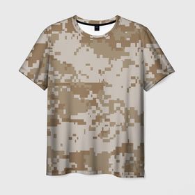 Мужская футболка 3D с принтом Камуфляжный пиксель в Тюмени, 100% полиэфир | прямой крой, круглый вырез горловины, длина до линии бедер | иллюстрация | камуфляж | пикселька | пустынный | форма