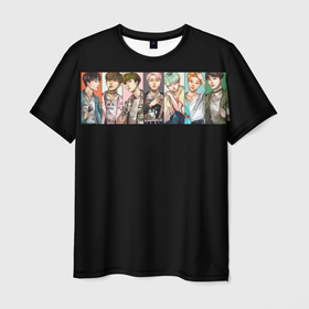 Мужская футболка 3D с принтом BTS в Петрозаводске, 100% полиэфир | прямой крой, круглый вырез горловины, длина до линии бедер | Тематика изображения на принте: bts | kim taehyung | rap monster | suga | v