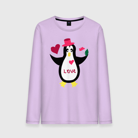 Мужской лонгслив хлопок с принтом Влюбленный пингвин в Белгороде, 100% хлопок |  | животные | кавайи | любовь | надпись на английском | сердца | цветы