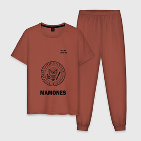 Мужская пижама хлопок с принтом MAMONES|МАМОНС в Курске, 100% хлопок | брюки и футболка прямого кроя, без карманов, на брюках мягкая резинка на поясе и по низу штанин
 | ramones | мамон | пузо | рамонс | рок | юмор