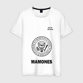 Мужская футболка хлопок с принтом MAMONES|МАМОНС в Новосибирске, 100% хлопок | прямой крой, круглый вырез горловины, длина до линии бедер, слегка спущенное плечо. | ramones | мамон | пузо | рамонс | рок | юмор