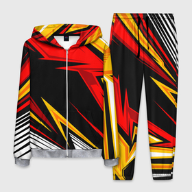 Мужской костюм 3D с принтом КРАСНО-ЖЕЛТЫЙ СПОРТ | SPORT в Белгороде, 100% полиэстер | Манжеты и пояс оформлены тканевой резинкой, двухслойный капюшон со шнурком для регулировки, карманы спереди | 3d | abstraction | geometry | hexagon | neon | paints | red | stripes | texture | yellow | абстракция | брызги | геометрия | желтый | краски | красный | неон | неоновый | разлом | соты | текстура