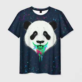 Мужская футболка 3D с принтом Панда Краски Брызги в Кировске, 100% полиэфир | прямой крой, круглый вырез горловины, длина до линии бедер | Тематика изображения на принте: animals | beast | panda | брызги | глаза | животные | звери | краски | милые | панда | растения | цветы | эвкалипт