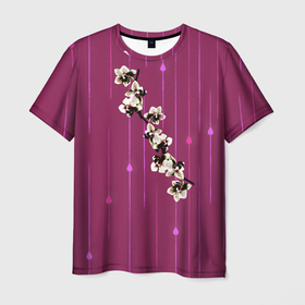 Мужская футболка 3D с принтом Орхидеи  , 100% полиэфир | прямой крой, круглый вырез горловины, длина до линии бедер | капли | орхидеи | полосы | цветочек | цветочки | цветы
