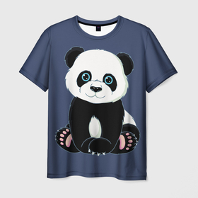 Мужская футболка 3D с принтом Милая Панда (Sweet Panda) в Петрозаводске, 100% полиэфир | прямой крой, круглый вырез горловины, длина до линии бедер | animals | beast | panda | глаза | детям | животные | звери | лапки | милые | мульт | панда | растения | цветы | эвкалипт