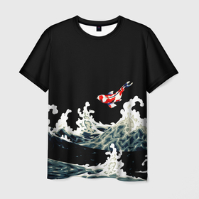 Мужская футболка 3D с принтом Карп Кои Волна Япония Рыба  в Курске, 100% полиэфир | прямой крой, круглый вырез горловины, длина до линии бедер | fish | japan | koi | ocean | sea | style | waves | аниме | вода | волны | животные | иероглифы | карпы | кои | культура | море | надпись | океан | рыбы | стиль | япония