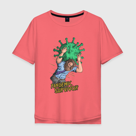 Мужская футболка хлопок Oversize с принтом Pandemic Survivor в Санкт-Петербурге, 100% хлопок | свободный крой, круглый ворот, “спинка” длиннее передней части | covid | вакцина | вирус | иллюстрация | ковид19 | пандемия