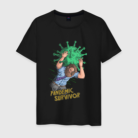 Мужская футболка хлопок с принтом Pandemic Survivor в Курске, 100% хлопок | прямой крой, круглый вырез горловины, длина до линии бедер, слегка спущенное плечо. | covid | вакцина | вирус | иллюстрация | ковид19 | пандемия
