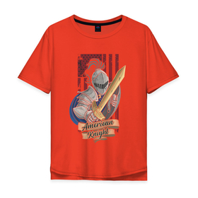 Мужская футболка хлопок Oversize с принтом Американский рыцарь в Санкт-Петербурге, 100% хлопок | свободный крой, круглый ворот, “спинка” длиннее передней части | америка | иллюстрация | меч | рыцарь | сша | щит
