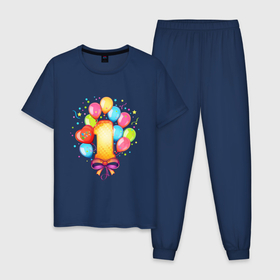Мужская пижама хлопок с принтом Самый первый в Кировске, 100% хлопок | брюки и футболка прямого кроя, без карманов, на брюках мягкая резинка на поясе и по низу штанин
 | день рождение | малыш | один год | первый год | праздник | самый первый | шарики