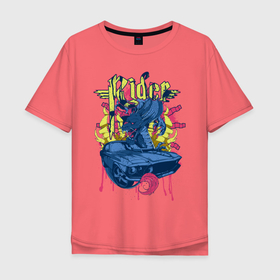 Мужская футболка хлопок Oversize с принтом Душа дракона  в Санкт-Петербурге, 100% хлопок | свободный крой, круглый ворот, “спинка” длиннее передней части | rider | автомобиль | дракон | душа дракона | машина | наездник