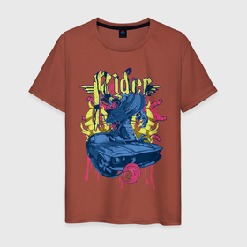 Мужская футболка хлопок с принтом Душа дракона  в Санкт-Петербурге, 100% хлопок | прямой крой, круглый вырез горловины, длина до линии бедер, слегка спущенное плечо. | rider | автомобиль | дракон | душа дракона | машина | наездник