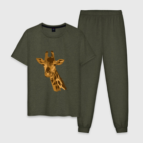 Мужская пижама хлопок с принтом Жираф Жора в Екатеринбурге, 100% хлопок | брюки и футболка прямого кроя, без карманов, на брюках мягкая резинка на поясе и по низу штанин
 | Тематика изображения на принте: долгошей | друг. | жираф | зверь | магадаскар | саванна | экзотика