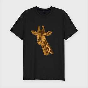 Мужская футболка хлопок Slim с принтом Жираф Жора в Белгороде, 92% хлопок, 8% лайкра | приталенный силуэт, круглый вырез ворота, длина до линии бедра, короткий рукав | долгошей | друг. | жираф | зверь | магадаскар | саванна | экзотика