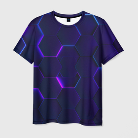 Мужская футболка 3D с принтом НЕОНОВАЯ БРОНЯ в Петрозаводске, 100% полиэфир | прямой крой, круглый вырез горловины, длина до линии бедер | абстрактный | абстракция | бронь | броня | геоиметрия | неон | текстура | узор | фиолетовая | фиолетовый