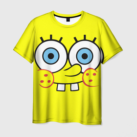 Мужская футболка 3D с принтом Губка БОБ в Екатеринбурге, 100% полиэфир | прямой крой, круглый вырез горловины, длина до линии бедер | губка боб | желтый | квадратные штаны | мультфильм | смайлик. | спанч боб