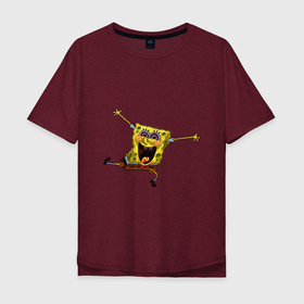 Мужская футболка хлопок Oversize с принтом СПАНЧ БОБ в Тюмени, 100% хлопок | свободный крой, круглый ворот, “спинка” длиннее передней части | губка боб | желтый | квадратные штаны | мультфильм | смайлик. | спанч боб